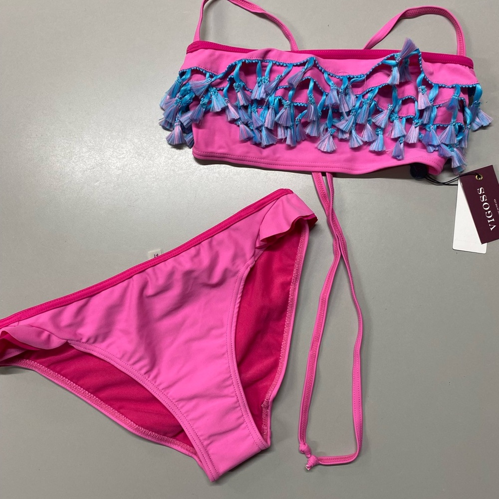 Vigoss Pink Tassel Bikini Set size 14 NEW